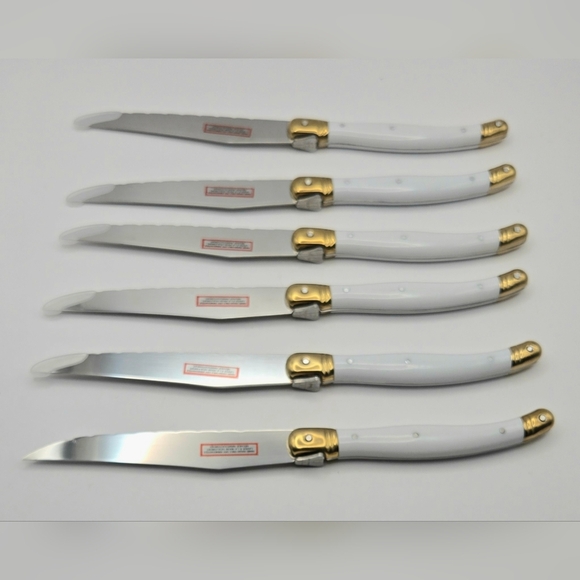 Sabatier Serrated Steak Knife Set — 6-Piece, White & Gold Accents - Picture 9 of 13